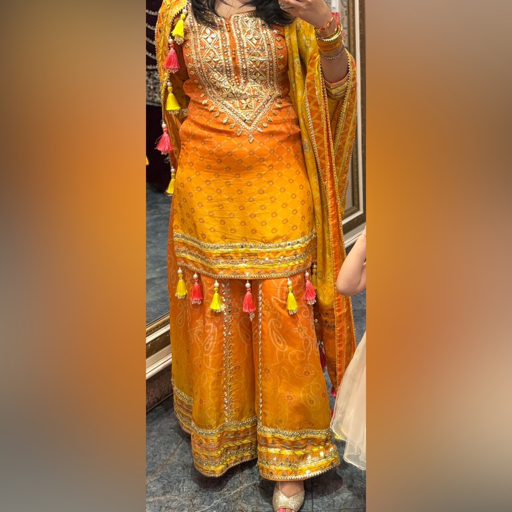 Vibrant Orange Ethnic Dress with Tassels